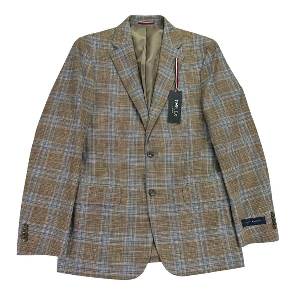 Tommy Hilfiger Other - Tommy Hilfiger Mens TH Flex Conrad Modern Fit Plaid Sport Coat Tan Blue 38R